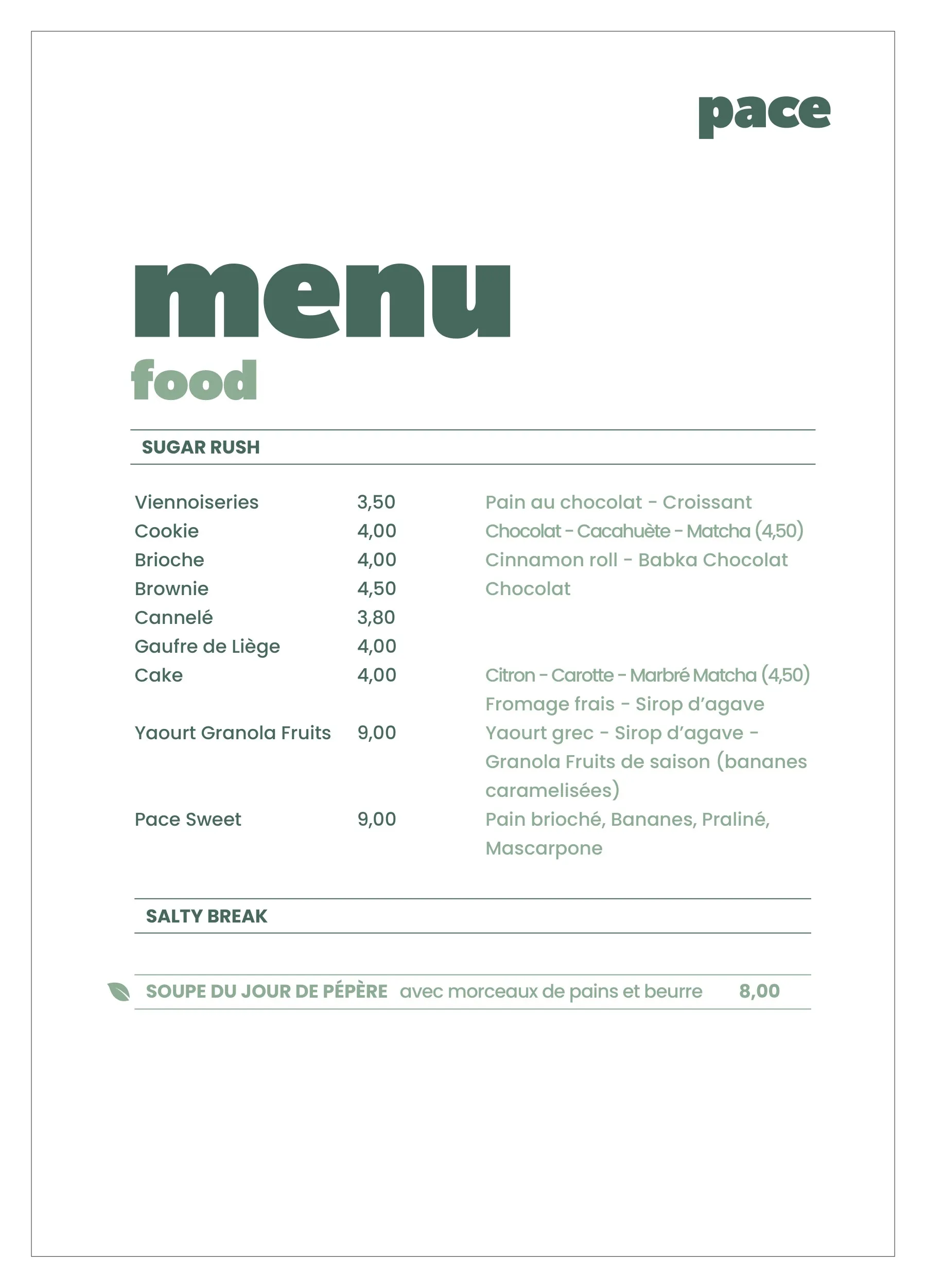 Carte food, volet 1 — sugar rush et salty break (soupe du jour)