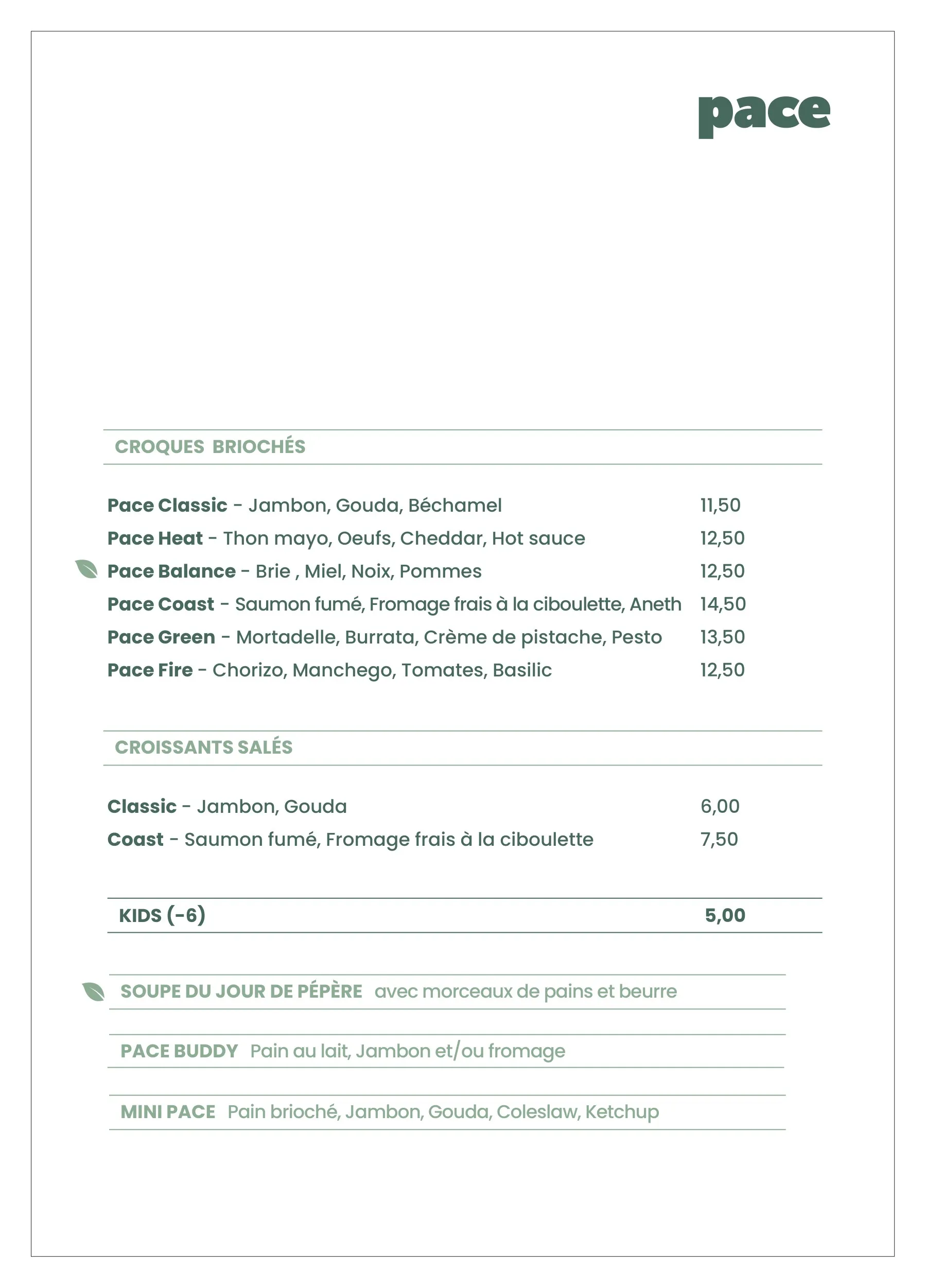 Carte food, volet 2 — croques briochés, croissants salés et kids